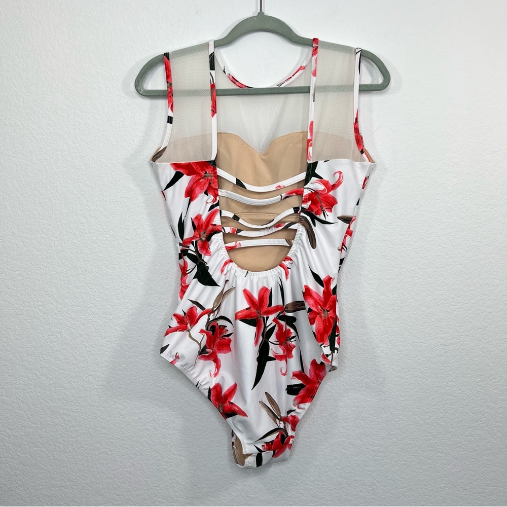 Albion White One-Piece Swimsuit with Coral Floral Print - Picture 10 of 14